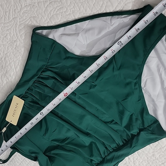 Rouche Tummy Control Retro Push-up Elegant Green One-Piece Swimsuit Plus XXL - Picture 4 of 14